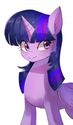 Size: 1084x1848 | Tagged: safe, alternate version, artist:plusplus_pony, twilight sparkle, alicorn, pony, g4, female, folded wings, horn, mare, simple background, smiling, solo, twilight sparkle (alicorn), white background, wings