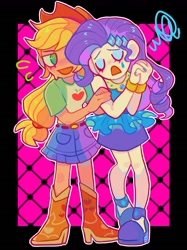 Size: 1280x1707 | Tagged: safe, artist:wr1111111, applejack, rarity, human, equestria girls, g4, clothes, crying, duo, female, lesbian, open mouth, rarity peplum dress, ship:rarijack, shipping