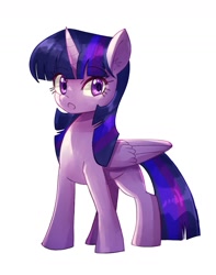 Size: 1147x1459 | Tagged: safe, artist:plusplus_pony, twilight sparkle, alicorn, pony, g4, female, folded wings, horn, looking at you, mare, simple background, solo, twilight sparkle (alicorn), twilight sparkle is not amused, unamused, white background, wings