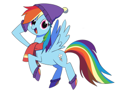 Size: 3324x2598 | Tagged: safe, artist:backerguyjean, rainbow dash, pegasus, pony, g4, clothes, female, hat, high res, hoof boots, scarf, simple background, solo, transparent background, winter hat