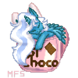 Size: 1000x1000 | Tagged: safe, artist:marifoxspirit, oc, oc only, oc:fleurbelle, alicorn, pony, alicorn oc, bow, cup, cute, female, hair bow, horn, mare, pixel art, simple background, sleeping, solo, teacup, transparent background, wings