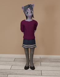 Size: 2520x3240 | Tagged: safe, artist:cicada bluemoon, oc, oc only, oc:cicada bluemoon, anthro, 3d, anthro oc, clothes, crossdressing, femboy, hands behind back, high res, looking at you, male, room, shirt, skirt, socks, solo, stockings, t-shirt, thigh highs