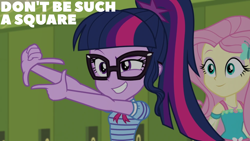 Size: 1920x1080 | Tagged: safe, edit, edited screencap, editor:quoterific, screencap, fluttershy, sci-twi, twilight sparkle, human, equestria girls, equestria girls specials, g4, my little pony equestria girls: better together, my little pony equestria girls: holidays unwrapped, o come all ye squashful, duo, duo female, eyeshadow, female, geode of fauna, glasses, grin, lockers, magical geodes, makeup, smiling, square