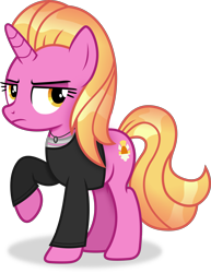 Size: 2611x3387 | Tagged: safe, artist:anime-equestria, luster dawn, pony, unicorn, g4, alternate hairstyle, clothes, female, glare, high res, it's not a phase, jewelry, mare, necklace, raised hoof, simple background, solo, transparent background, unamused, vector