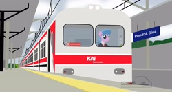 Size: 4096x2182 | Tagged: safe, artist:ponyrailartist, lemonade twirl, earth pony, pony, g4, solo, train, train station