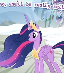 Size: 557x633 | Tagged: safe, gameloft, twilight sparkle, alicorn, pony, g4, my little pony: magic princess, the last problem, cropped, crown, english, ethereal mane, female, folded wings, horn, jewelry, mare, meme, older, older twilight, older twilight sparkle (alicorn), peytral, princess twilight 2.0, regalia, solo, tall, text, twilight sparkle (alicorn), why, wings, wow! glimmer