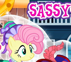 Size: 434x379 | Tagged: safe, gameloft, fluttershy, pony, g4, my little pony: magic princess, clothes, cropped, dress, english, female, hat, mare, meme, sassy, solo, text, wow! glimmer