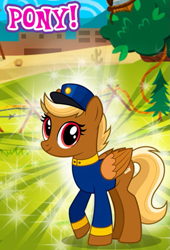 Size: 615x907 | Tagged: safe, gameloft, idw, swift reply, pegasus, pony, g4, my little pony: magic princess, captain obvious, clothes, cropped, english, female, folded wings, hat, idw showified, mare, meme, red eyes, solo, text, wings, wow! glimmer