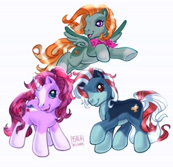 Size: 3832x3692 | Tagged: safe, artist:peachmichea, oc, oc only, earth pony, pegasus, pony, unicorn, g3, high res, trio