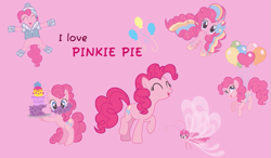 Size: 1153x673 | Tagged: safe, artist:cloudy glow, artist:ernestboy, artist:jeatz-axl, artist:midnight--blitz, artist:thisismyphotoshoppin, pinkie pie, g4, multeity, pink background, rainbow power, simple background, too much pink energy is dangerous