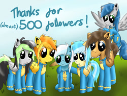 Size: 1280x960 | Tagged: safe, artist:ask-fleetfoot, fleetfoot, misty fly, spitfire, oc, oc:bree jetpaw, oc:firenze, oc:silver dazzle, pegasus, pony, g4, clothes, quadrupedal, uniform, wonderbolts uniform