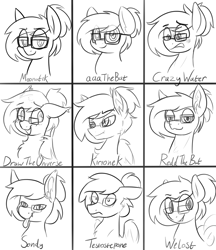 Size: 2141x2481 | Tagged: safe, artist:moonatik, oc, oc only, oc:moonatik, bat pony, pegasus, pony, bat pony oc, blushing, bust, glasses, hair bun, high res, male, pegasus oc, sketch, smiling, smirk, solo, stallion, style emulation, tongue out