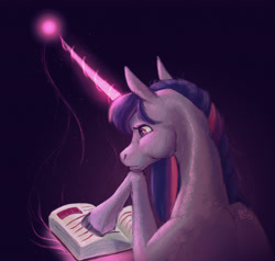 Size: 3000x2850 | Tagged: safe, artist:forcegreat, twilight sparkle, horse, pony, g4, book, female, glowing, glowing horn, high res, horn, reading, solo