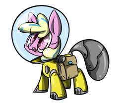 Size: 1280x1067 | Tagged: artist needed, source needed, useless source url, safe, oc, oc only, oc:puppysmiles, earth pony, pony, fallout equestria, fallout equestria: pink eyes, fanfic art, open mouth, radiation suit, simple background, solo, transparent background