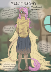 Size: 1065x1500 | Tagged: safe, artist:vanilla drop, fluttershy, human, pegasus, anthro, rainbow dash presents, g4, ear fluff, eared humanization, humanized, redesign, redraw, solo