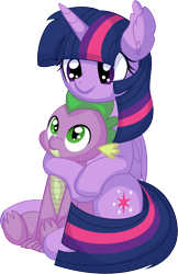 Size: 5920x9115 | Tagged: safe, artist:cyanlightning, spike, twilight sparkle, alicorn, dragon, pony, g4, .svg available, absurd resolution, cute, duo, female, hug, male, mama twilight, mare, motherly love, simple background, smiling, spikelove, transparent background, twilight sparkle (alicorn), vector