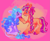 Size: 1159x957 | Tagged: safe, artist:peaceandlove26, izzy moonbow, sunny starscout, classical unicorn, earth pony, pony, unicorn, g5, blush sticker, blushing, cloven hooves, crying, duo, female, heart, heart eyes, hoof on chin, horn, leonine tail, lesbian, looking at each other, looking at someone, mane stripe sunny, multicolored hair, rainbow hair, redraw, ship:moonscout, shipping, smiling, sparkles, unshorn fetlocks, wingding eyes