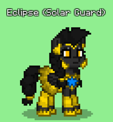 Size: 744x804 | Tagged: safe, oc, oc only, oc:eclipse, pegasus, pony, pony town, armor, braid, female, green background, mare, pigtails, royal guard, simple background, solar guard, solo, updated design