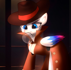 Size: 949x934 | Tagged: safe, artist:jaanhavi, zipp storm, pegasus, pony, g5, clothes, detective, detective zipp, fedora, female, hat, solo, trenchcoat