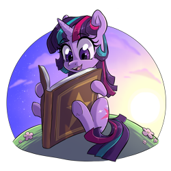 Size: 1648x1648 | Tagged: safe, artist:smirk, twilight sparkle, pony, unicorn, g4, alternate hairstyle, book, female, filly, filly twilight sparkle, simple background, solo, transparent background, unicorn twilight, younger