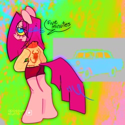 Size: 1440x1440 | Tagged: safe, artist:opossum-stuff, pinkie pie, earth pony, anthro, unguligrade anthro, g4, car, female, pinkamena diane pie, solo