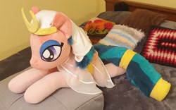 Size: 2832x1762 | Tagged: safe, artist:ponimalion, somnambula, pegasus, pony, g4, bedroom eyes, cute, egyptian, egyptian headdress, egyptian pony, female, fluffy mane, fluffy tail, irl, mare, photo, plushie, smiling, solo, spread wings, tail, wings
