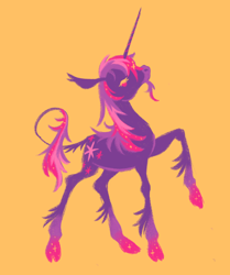 Size: 1280x1531 | Tagged: safe, artist:webkinzworldz, twilight sparkle, classical unicorn, pony, unicorn, g4, alternate design, cloven hooves, horn, leonine tail, simple background, solo, unshorn fetlocks, yellow background