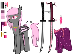 Size: 2600x2000 | Tagged: safe, oc, oc only, oc:落桜, bat pony, pony, bat pony oc, bat wings, clothes, folded wings, high res, simple background, solo, weapon, white background, wings