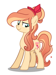 Size: 1500x1981 | Tagged: safe, artist:harmonyvitality-yt, oc, oc only, oc:empire apple, earth pony, pony, g4, base used, bow, earth pony oc, female, hair bow, mare, offspring, parent:applejack, parent:caramel, parents:carajack, simple background, smiling, solo, transparent background