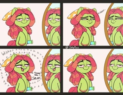 Size: 2000x1538 | Tagged: safe, artist:inkypuso, tree hugger, earth pony, pony, g4, 4 panel comic, 420, 4koma, based, bipedal, bloodshot eyes, bong, comic, dialogue, dreadlocks, duckery in the comments, dudeweed, featured image, female, high, implied drug use, mare, mirror, reddened eyes, reflection, solo, squint, stoned, tree stoner