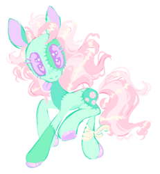 Size: 1280x1384 | Tagged: safe, artist:webkinzworldz, minty, earth pony, pony, undead, zombie, zombie pony, g3, bandage, blush scribble, colored hooves, heart, heart eyes, looking at you, patch, purple eyes, simple background, solo, stitches, white background, wingding eyes