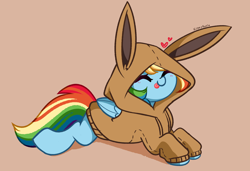 Size: 5664x3880 | Tagged: safe, artist:kittyrosie, rainbow dash, eevee, pegasus, pony, g4, clothes, cute, dashabetes, eyes closed, hoodie, kittyrosie is trying to murder us, pokémon, simple background, tongue out
