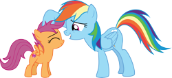 Size: 6591x3000 | Tagged: safe, artist:cloudy glow, rainbow dash, scootaloo, pegasus, pony, crusaders of the lost mark, g4, .ai available, cute, cutealoo, dashabetes, duo, noogie, scootalove, simple background, transparent background, vector