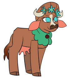 Size: 2100x2300 | Tagged: safe, artist:nonameorous, madison (tfh), cow, them's fightin' herds, cloven hooves, community related, female, floral head wreath, flower, high res, horns, neckerchief, simple background, smiling, solo, tail, udder, white background