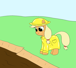 Size: 1575x1400 | Tagged: safe, artist:amateur-draw, applejack, earth pony, pony, g4, clothes, female, hat, mare, mud, muddy, pvc, raincoat, solo, wet and messy