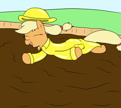 Size: 1575x1400 | Tagged: safe, artist:amateur-draw, applejack, earth pony, pony, g4, clothes, female, hat, mare, mud, muddy, pvc, raincoat, solo, wet and messy