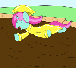 Size: 1575x1400 | Tagged: safe, artist:amateur-draw, oc, oc only, oc:belle boue, pony, unicorn, clothes, hat, male, mud, pvc, raincoat, stallion, wet and messy