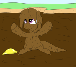 Size: 1575x1400 | Tagged: safe, artist:amateur-draw, oc, oc only, oc:belle boue, pony, unicorn, clothes, covered in mud, hat, male, mud, mud bath, mud play, mud pony, muddy, pvc, raincoat, stallion, wet and messy