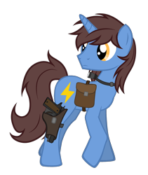 Size: 1852x2192 | Tagged: safe, artist:equestria secret guard, oc, oc only, oc:frozen flash, oc:冰闪, pony, unicorn, bag, flashlight (object), gun, hoofgun, looking back, male, saddle bag, silent congruence town, silent congruence town 2, simple background, solo, stallion, transparent background, weapon