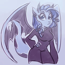 Size: 894x894 | Tagged: safe, artist:toridesori, rarity, dracony, dragon, hybrid, anthro, g4, dragonified, female, hand on hip, looking at you, raridragon, solo, species swap, spread wings, wings