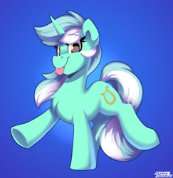 Size: 1750x1800 | Tagged: safe, artist:shadowreindeer, lyra heartstrings, pony, unicorn, g4, cute, female, looking at you, lyrabetes, mare, minimalist, raised hoof, raised leg, solo, tongue out