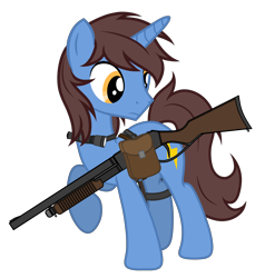 Size: 3144x3304 | Tagged: safe, artist:equestria secret guard, oc, oc only, oc:frozen flash, oc:冰闪, pony, unicorn, bag, flashlight (object), gun, high res, horn, looking at something, male, saddle bag, shotgun, silent congruence town, silent congruence town 2, simple background, transparent background, unicorn oc, walking, weapon