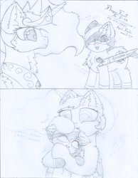 Size: 1700x2194 | Tagged: safe, artist:fliegerfausttop47, princess celestia, oc, oc:bashful interceptor, alicorn, original species, plane pony, pony, g4, 2 panel comic, :3, adorable face, april fools 2023, arm fluff, back fluff, badge, behaving like a cat, blushing, butt fluff, cheek fluff, chest fluff, comic, cuddling, cute, cute little fangs, daaaaaaaaaaaw, doodle, duo, duo male and female, ear fluff, excited, excitement, fangs, female, fluffy, happy, height difference, hoof fluff, jewelry, leg fluff, looking at someone, looking down, male, male and female, medal, meta, missing accessory, ocbetes, paws, pencil drawing, petting, plane, purring, regalia, signature, simple background, size difference, sketch, smiling, smol, snuggling, solar empire, traditional art, wall of tags, white background, wing fluff, wings, wip