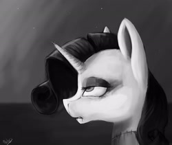 Size: 2662x2252 | Tagged: safe, artist:minckies, rarity, pony, unicorn, g4, bust, dead, eyes rolling back, female, grayscale, high res, mare, monochrome, solo, taxidermy