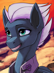 Size: 3120x4200 | Tagged: safe, artist:neither, night glider, pegasus, pony, equestria at war mod, g4, bust, clothes, our town, portrait, smiling, solo, sternocleidomastoid