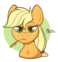 Size: 559x592 | Tagged: safe, artist:lulubell, applejack, earth pony, pony, g4, bust, food, lidded eyes, looking at you, meh, simple background, solo, straw in mouth, unimpressed, wheat, white background