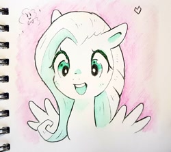 Size: 1364x1209 | Tagged: safe, artist:fipoki, fluttershy, pegasus, pony, g4, cute, female, mare, open mouth, open smile, shyabetes, smiling, solo, spread wings, traditional art, wings