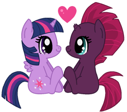 Size: 727x643 | Tagged: safe, artist:madlilon2051, tempest shadow, twilight sparkle, alicorn, pony, unicorn, g4, base used, broken horn, duo, female, heart, horn, lesbian, mare, ship:tempestlight, shipping, simple background, sitting, smiling, transparent background, twilight sparkle (alicorn)