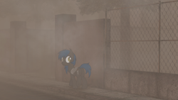 Size: 5129x2887 | Tagged: safe, artist:equestria secret guard, oc, oc only, oc:west wind, bat pony, bat pony oc, fog, hospital, looking back, silent congruence town, silent congruence town 2, silent hill, silent hill 2, street