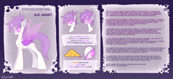 Size: 7700x3500 | Tagged: safe, artist:neonishe, oc, oc:ace gambit (nya), changeling, changeling oc, purple changeling, reference, reference sheet, solo, white changeling